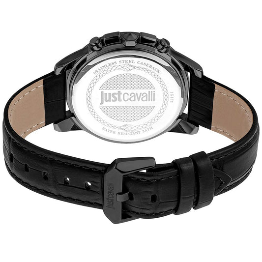 A black leather watch with a beige strap from the brand Just Cavalli