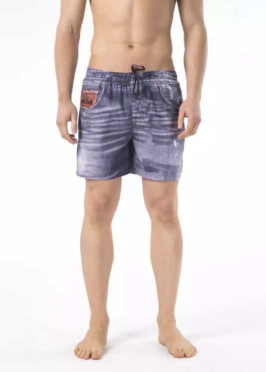 Man wearing blue shorts