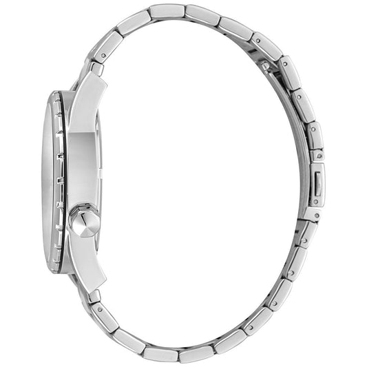 Silver watch with gray strap