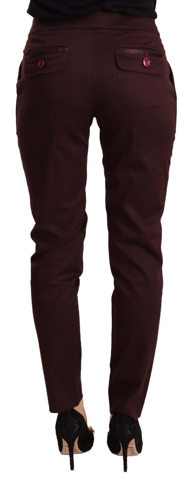 Pair of dark red skinny jeans on a mannequin