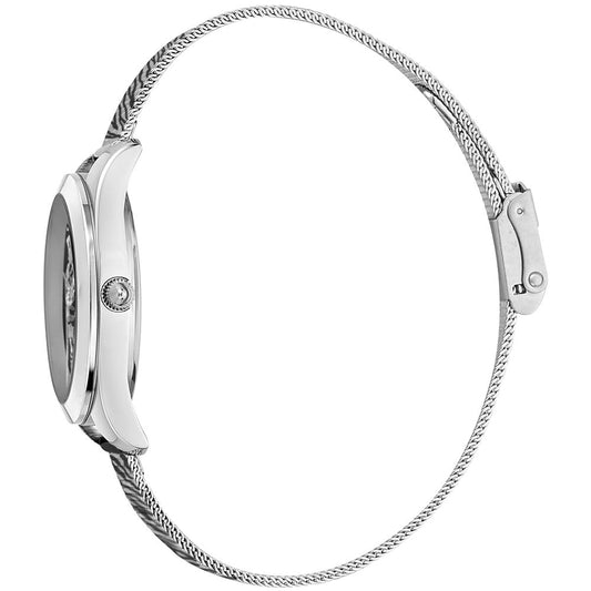 Silver bracelet with multicolored stones on watch face