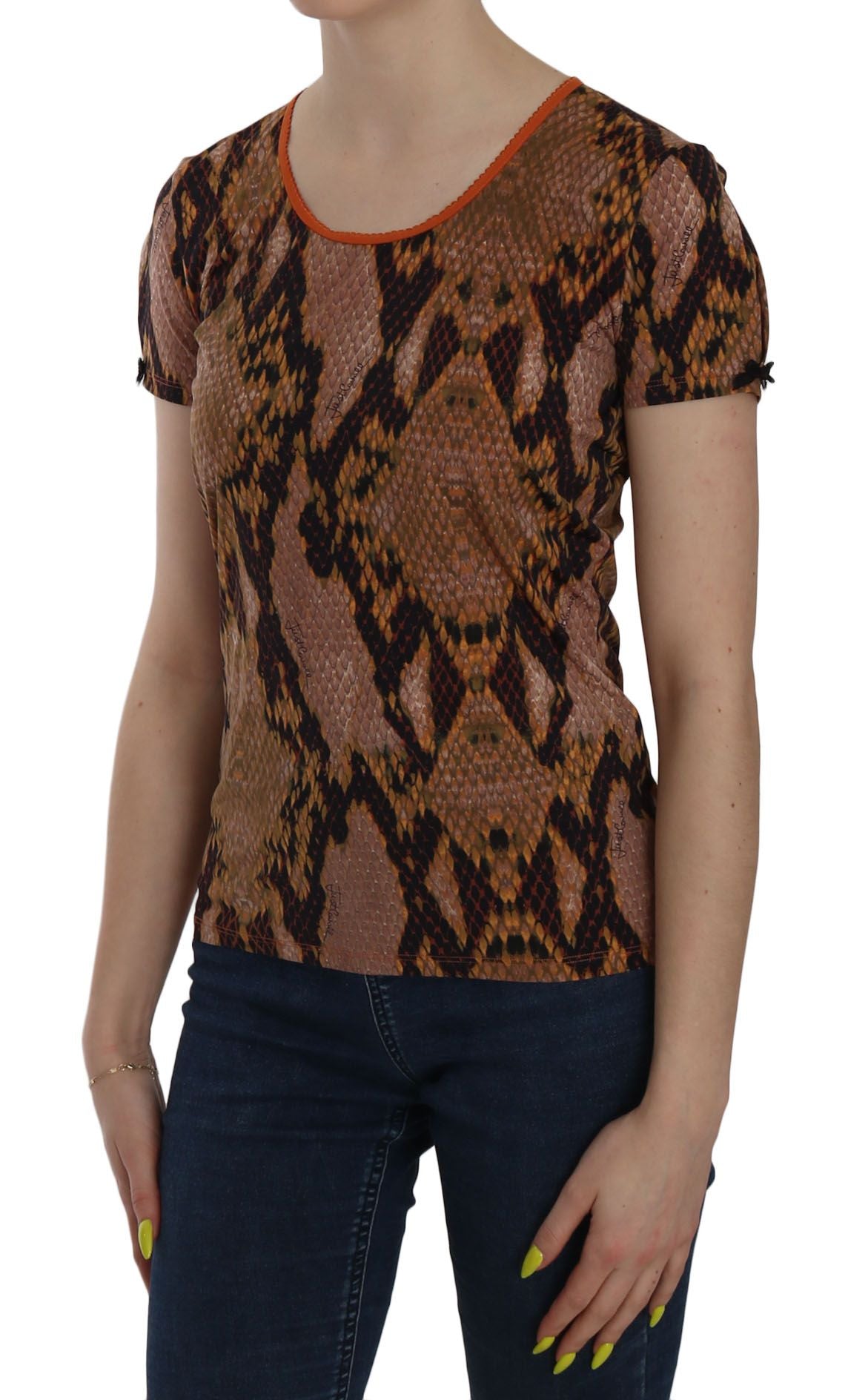 Woman wearing a patterned top