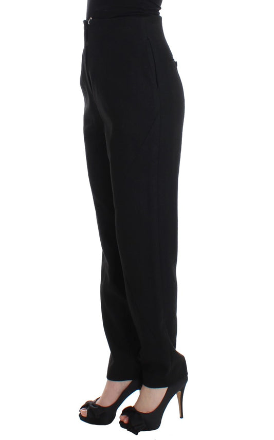 Pair of black pants with high waist and wide legs
