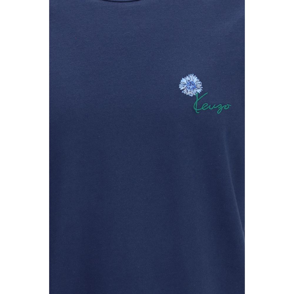 Navy blue cotton t-shirt with green logo on front
