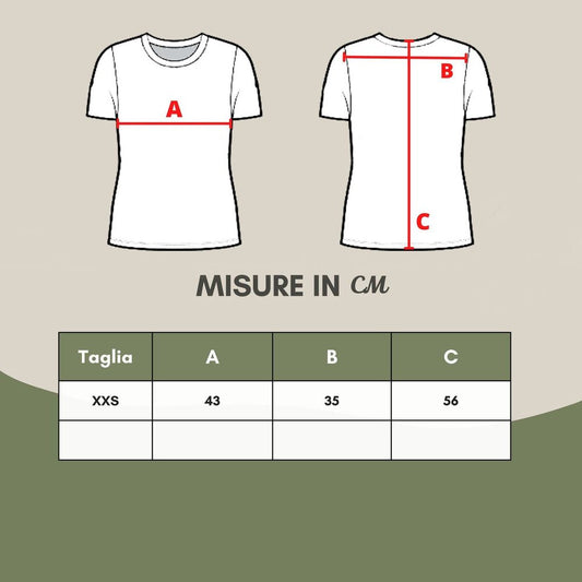 White t-shirt with red lines indicating size measurements