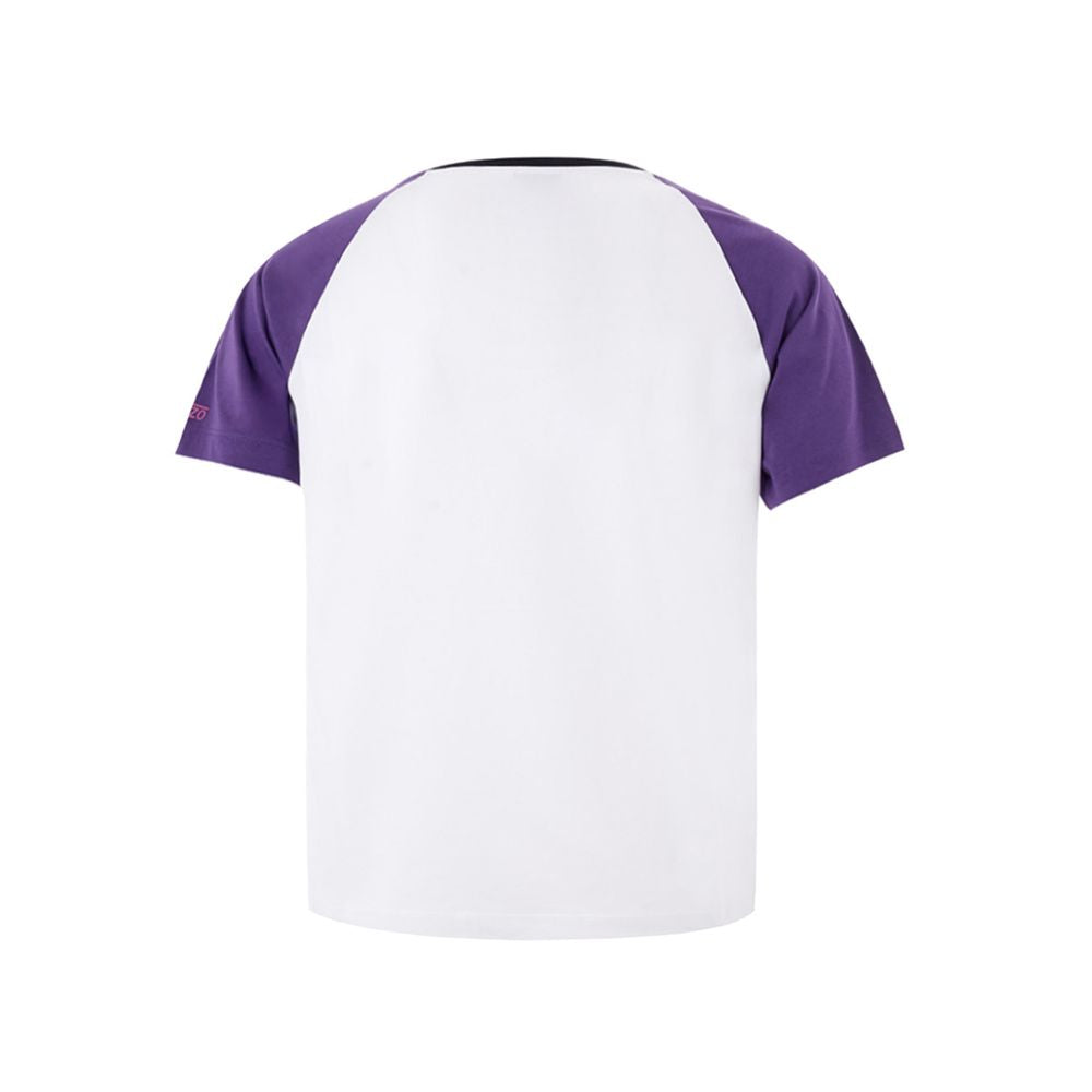 Purple and white short sleeve shirt