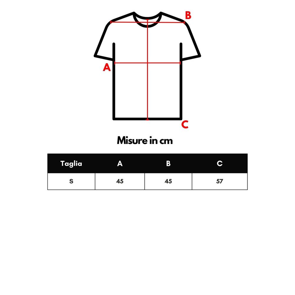 White t-shirt on a mannequin with red lines indicating measurements