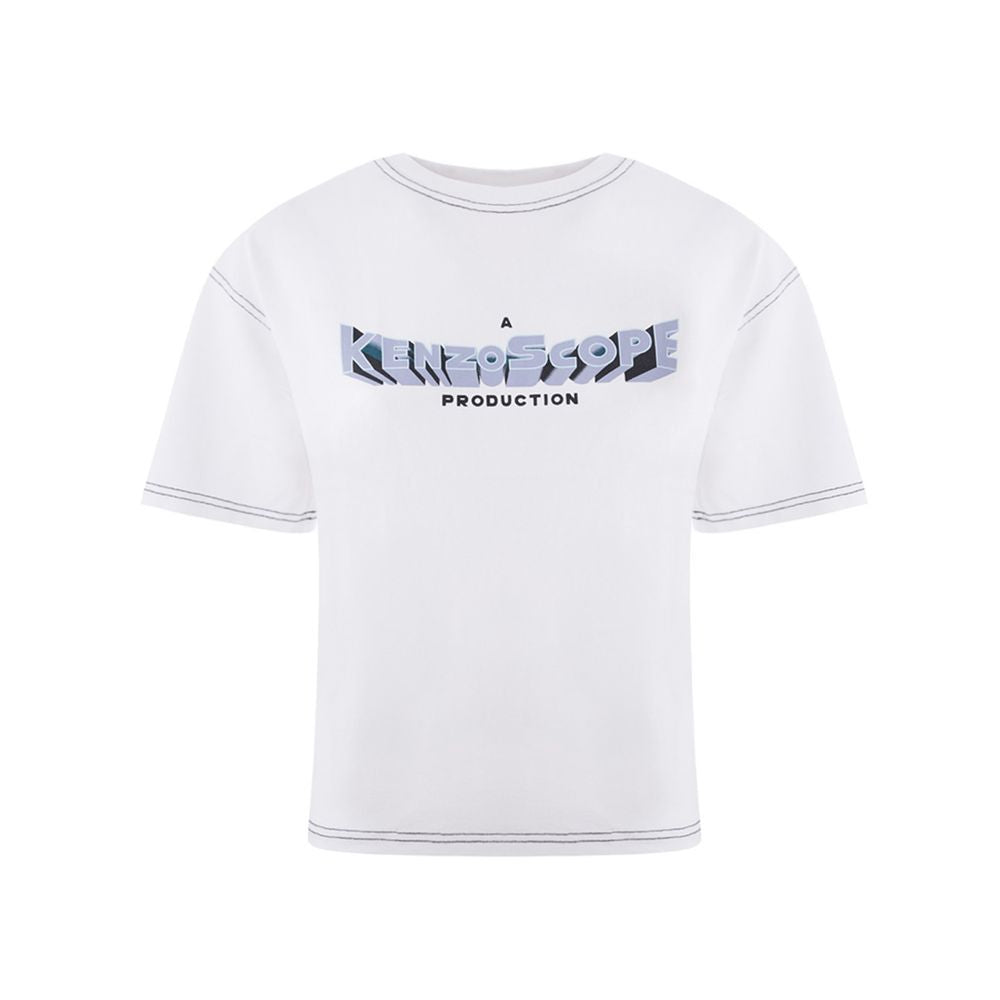 White t-shirt with blue graphic print