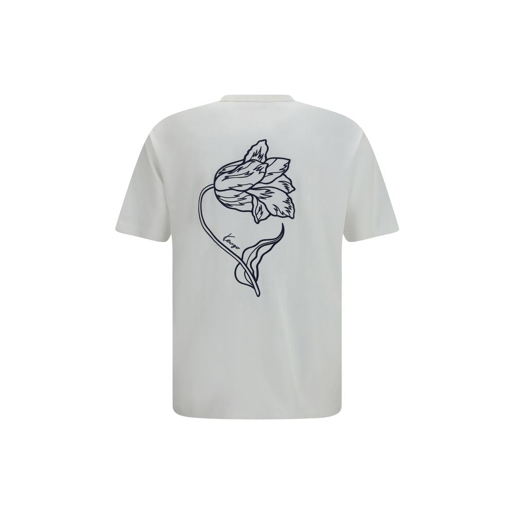 White cotton t-shirt with embroidered floral design on back