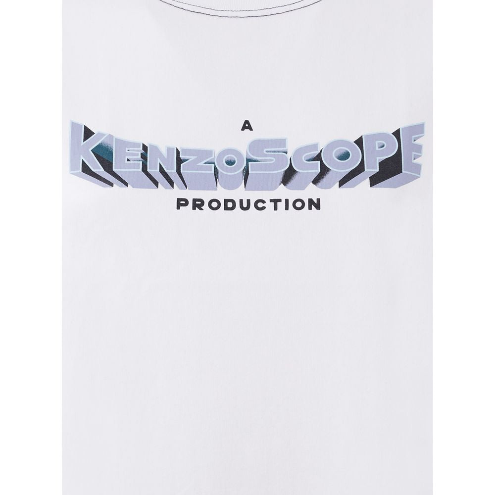 White t-shirt with blue lettering