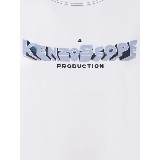 White t-shirt with blue lettering
