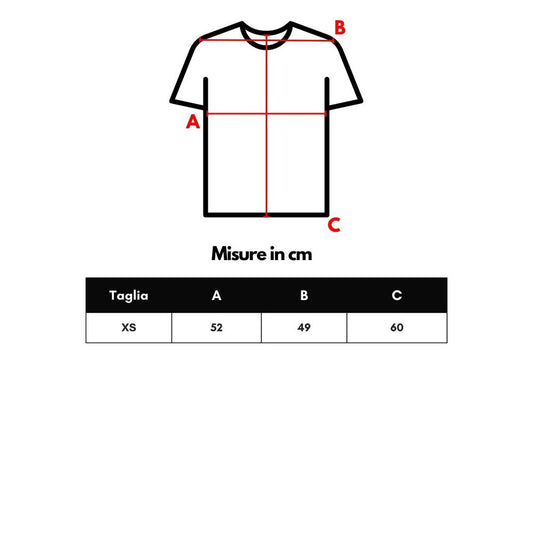 White t-shirt on a mannequin with measurements in cm