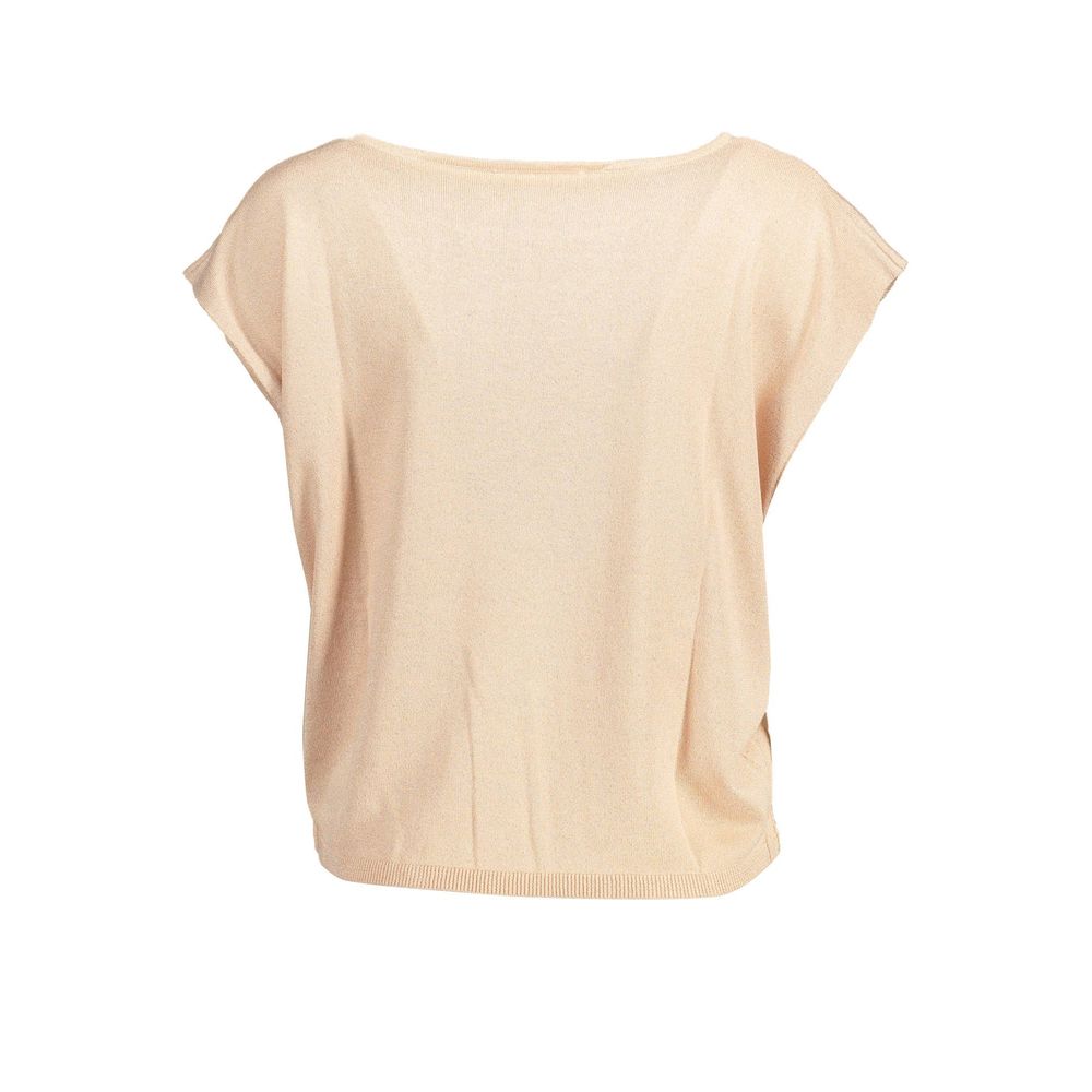 Tan knit t-shirt with short sleeves