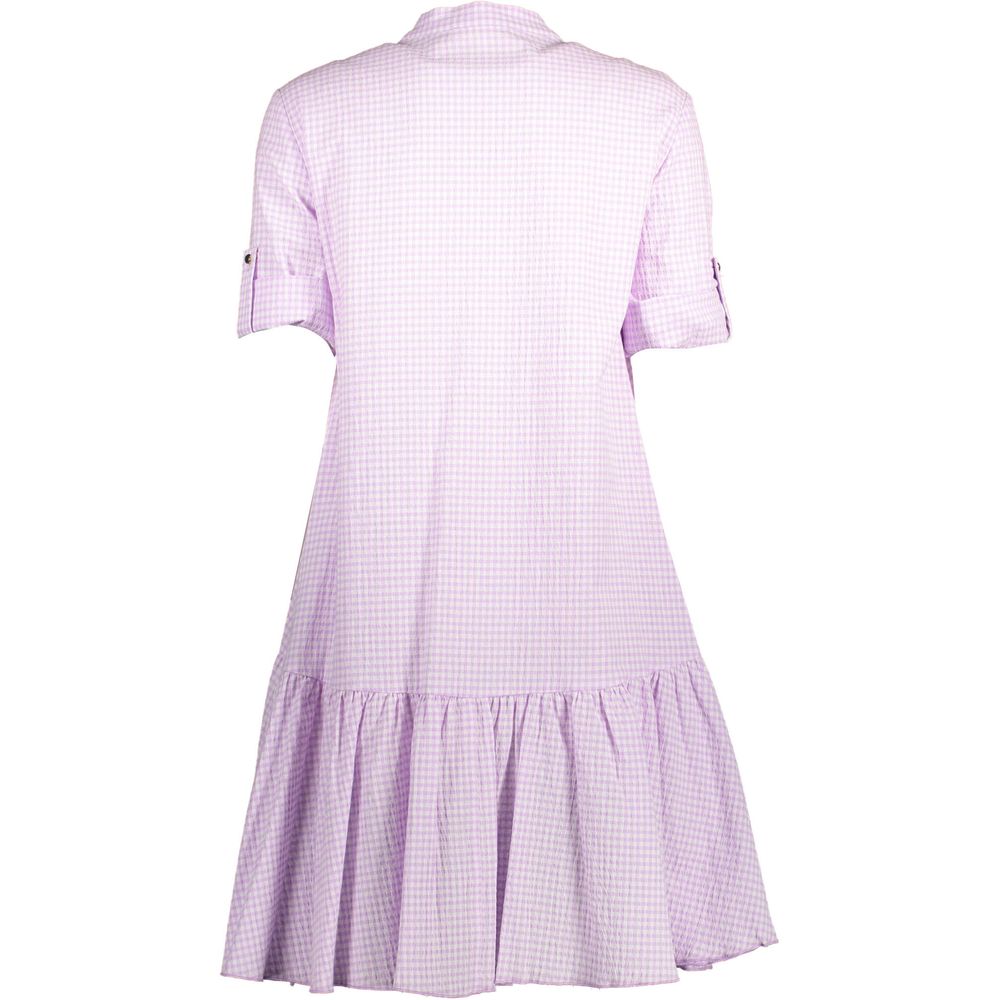 Purple cotton dress with ruffles on sleeves and hem
