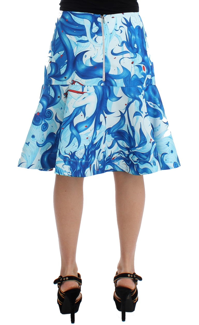 Blue and white skirt with abstract design