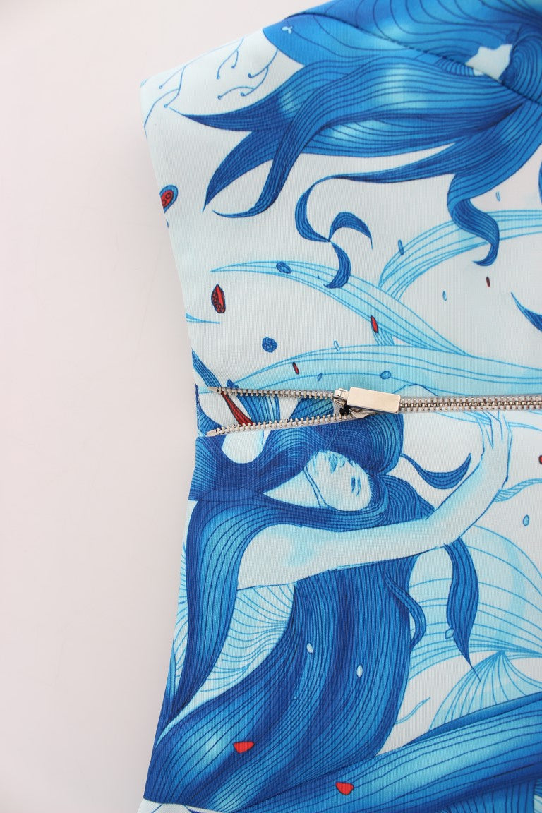 Blue and white fabric with mermaid design