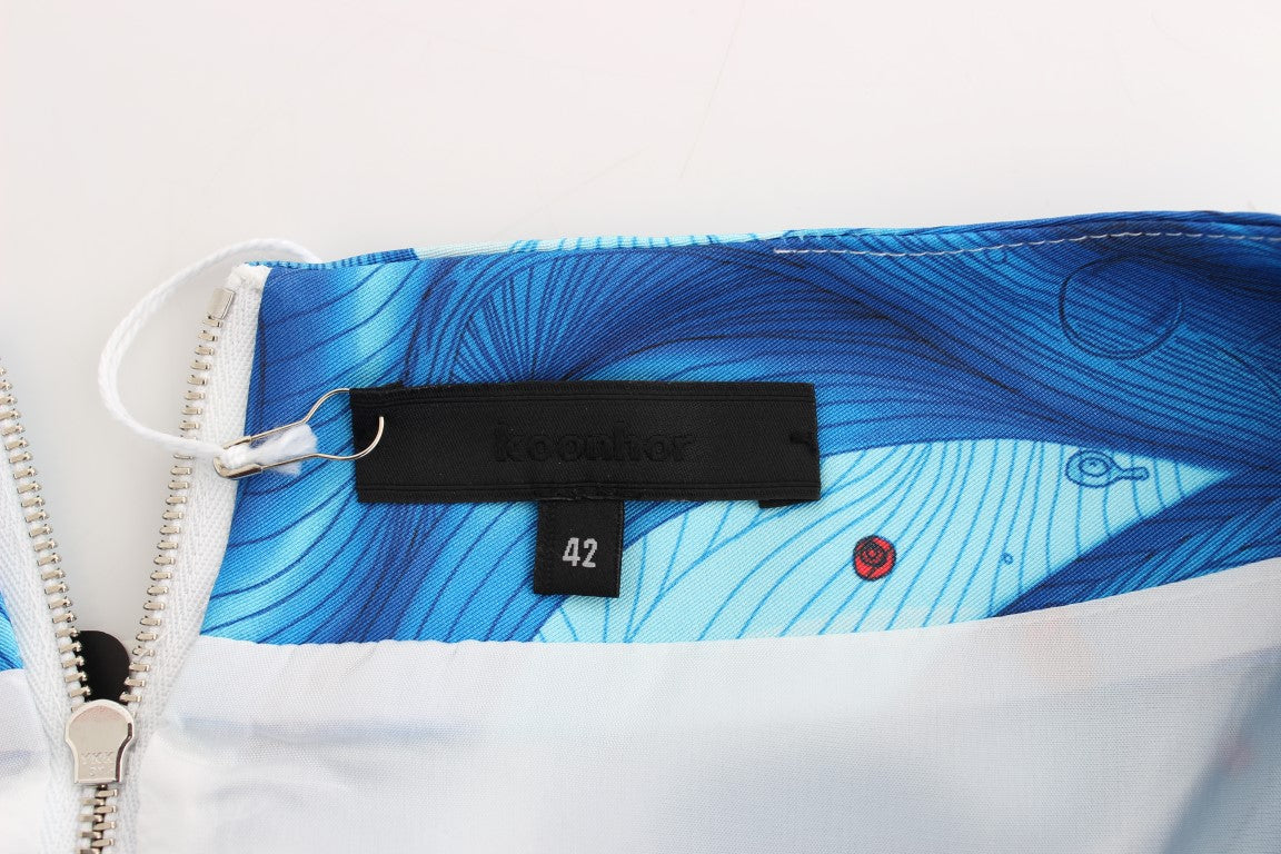 Blue and white fabric purse with zipper closure
