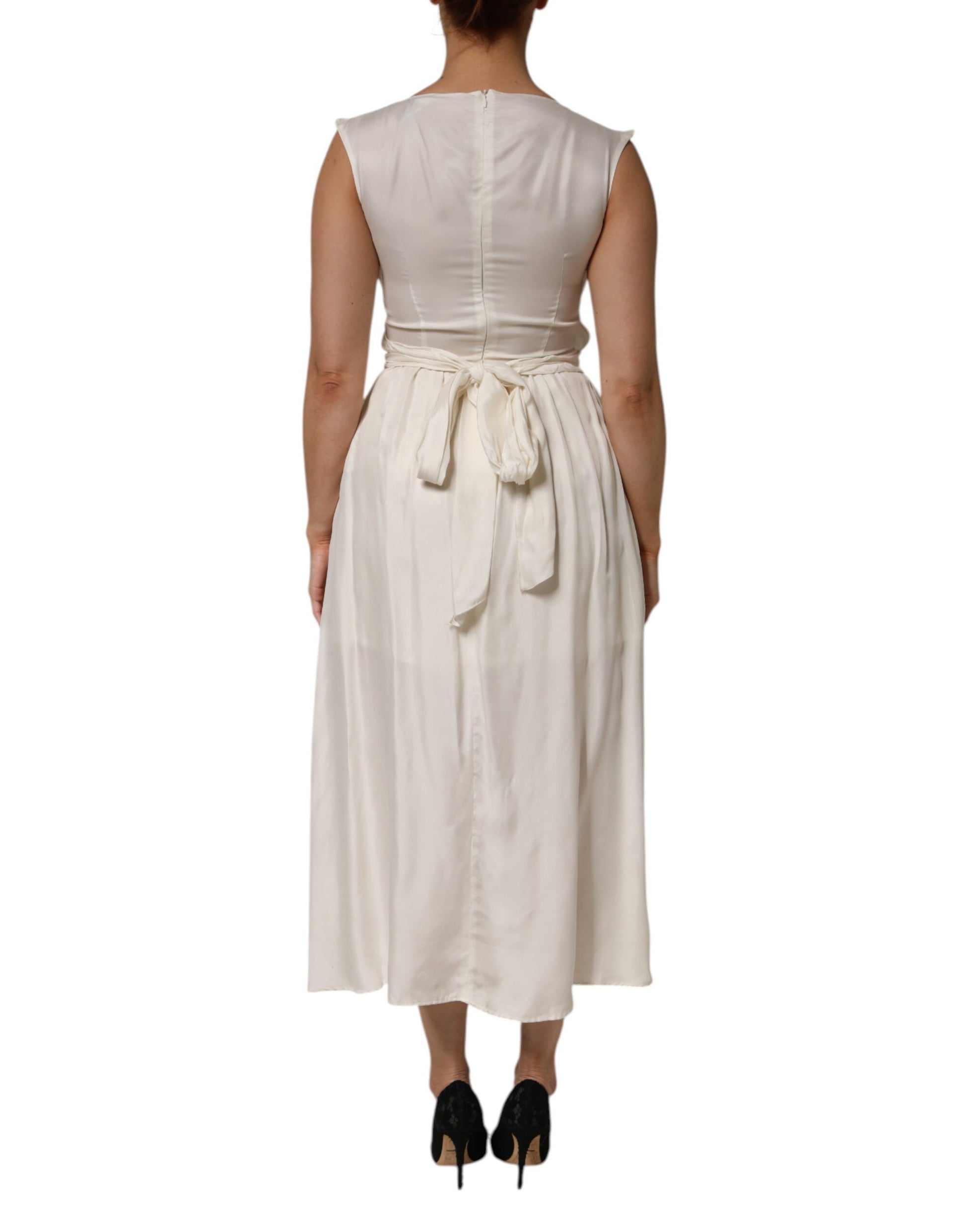 Ivory white sleeveless maxi dress with cupro and viscose fabric