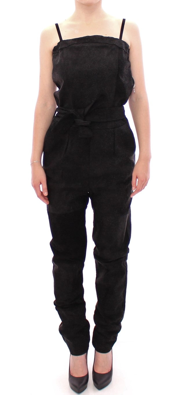 Black jumpsuit with off-the-shoulder neckline