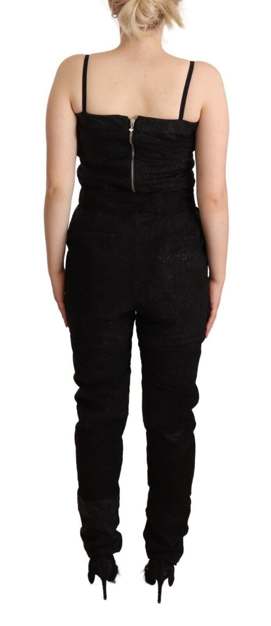 A black spaghetti strap jumpsuit dress with a high neckline