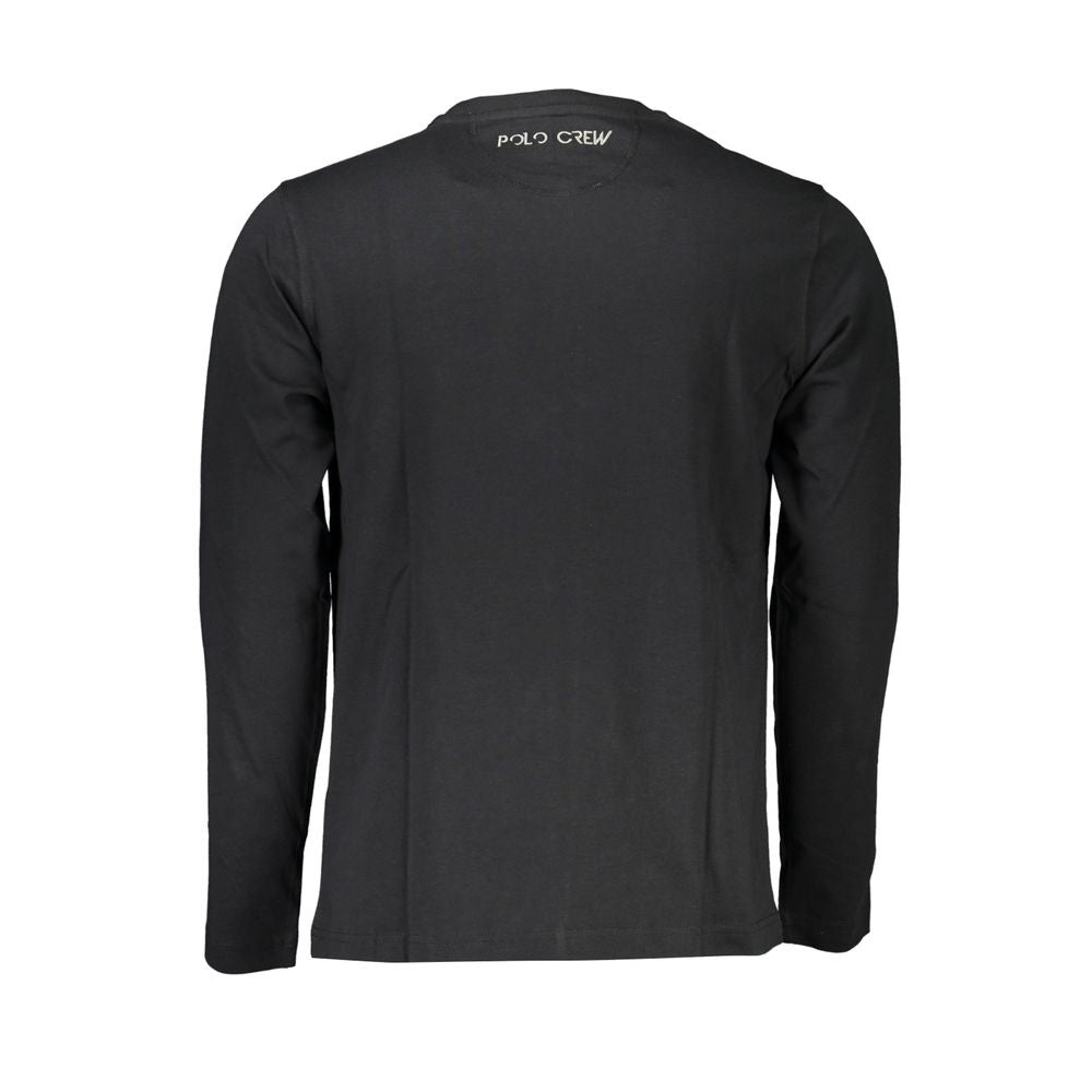 A black long sleeve men's t-shirt with a crew neckline