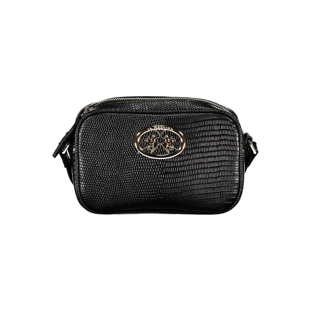 Black leather wallet with gold logo
