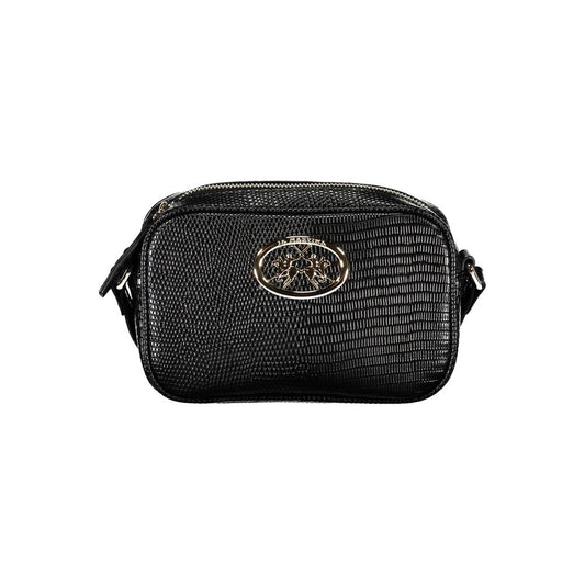 Black leather wallet with gold logo