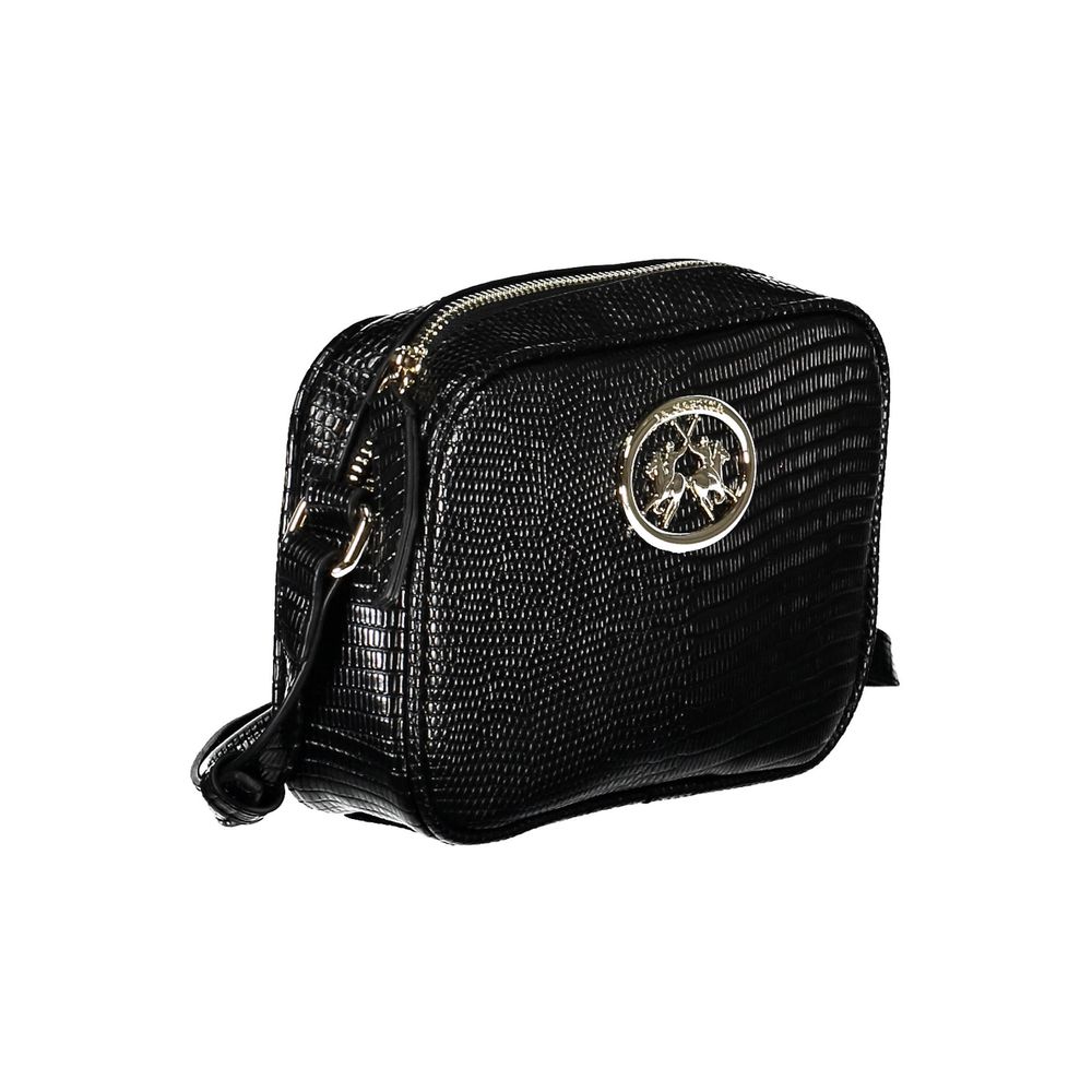 Black leather wallet with gold accents