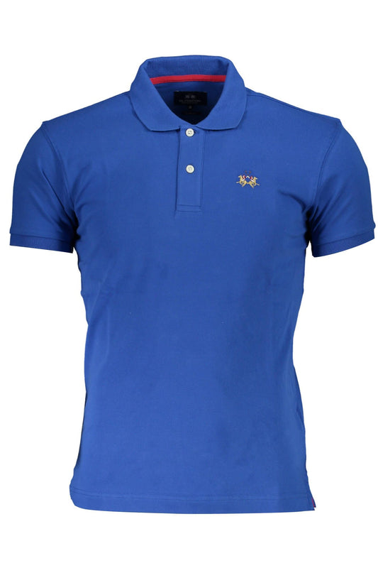 Blue polo shirt on hanger