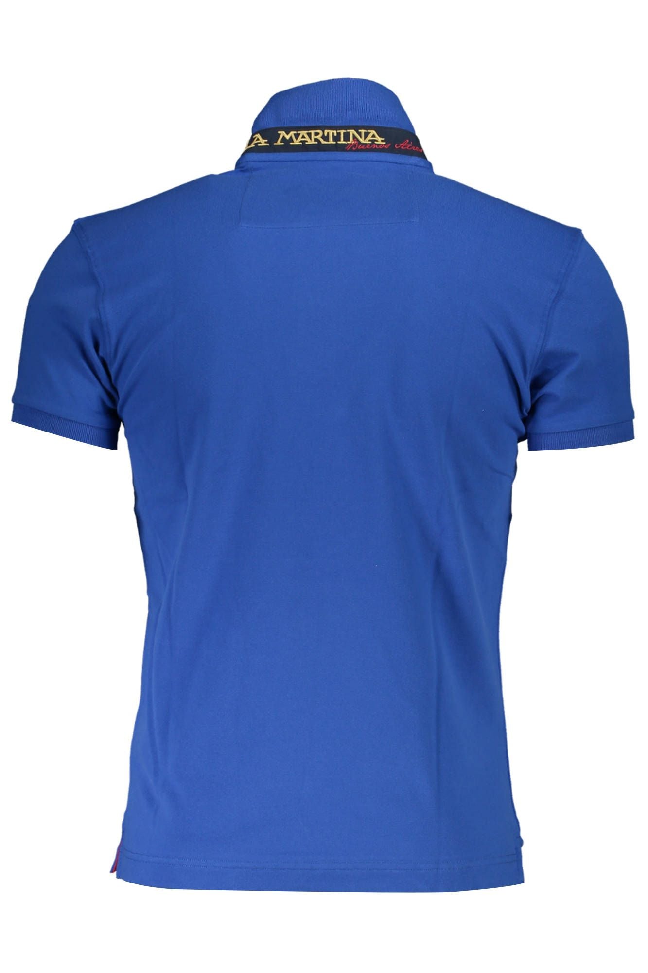 Blue polo shirt on display