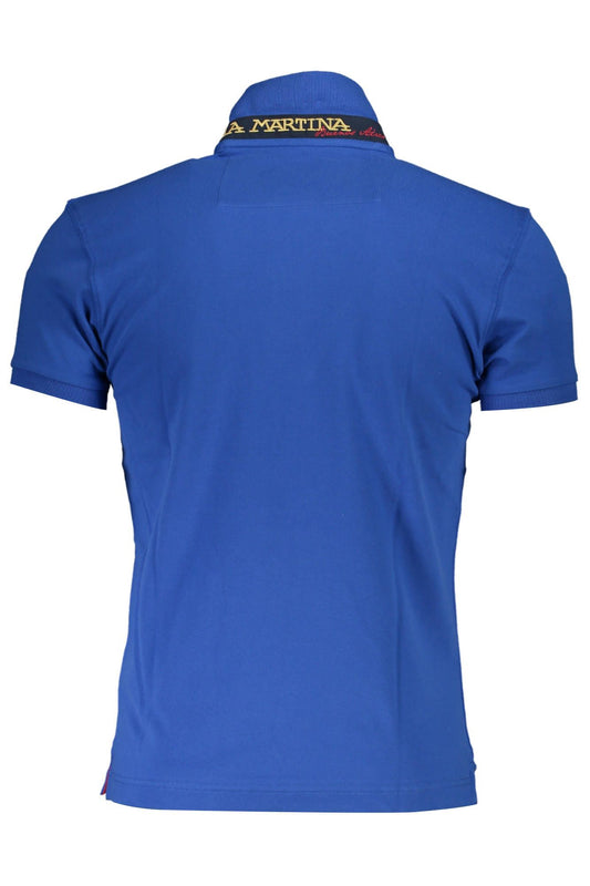 Blue polo shirt on display