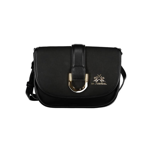 Black leather crossbody bag with gold hardware