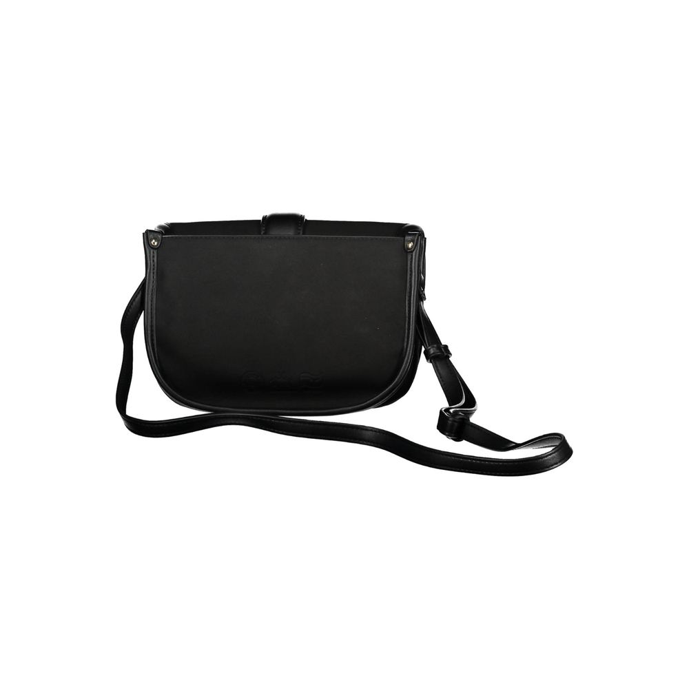 Black leather crossbody bag with strap