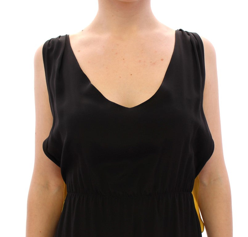 Black sleeveless dress with scoop neckline