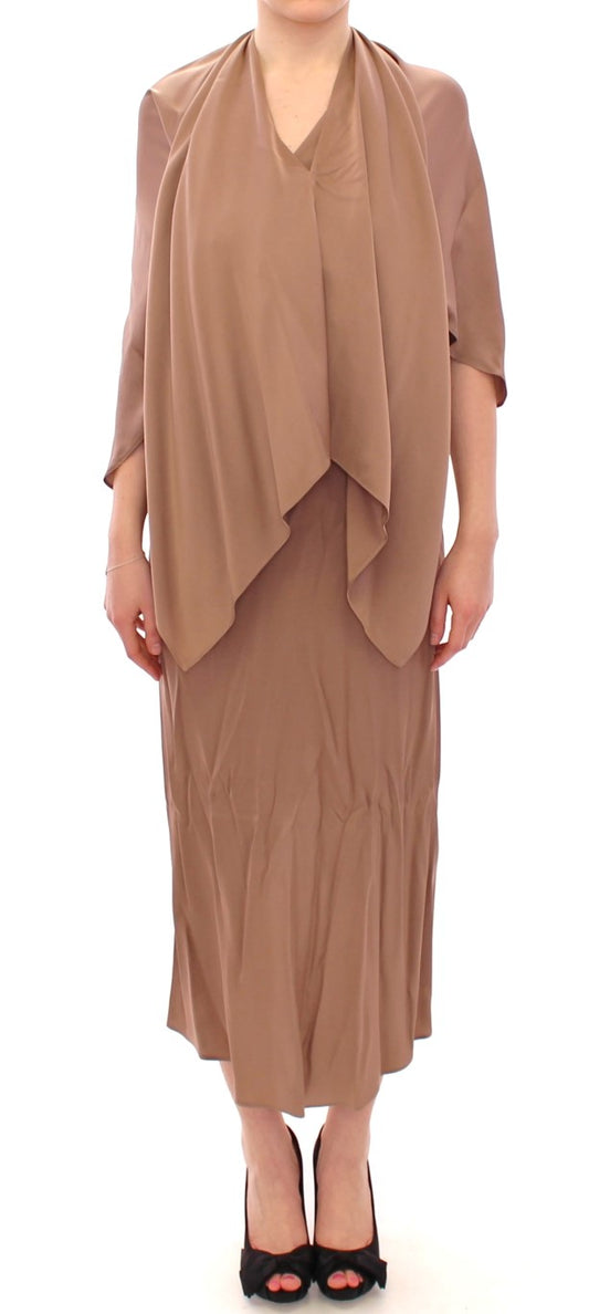 Long brown dress with ruffled sleeves