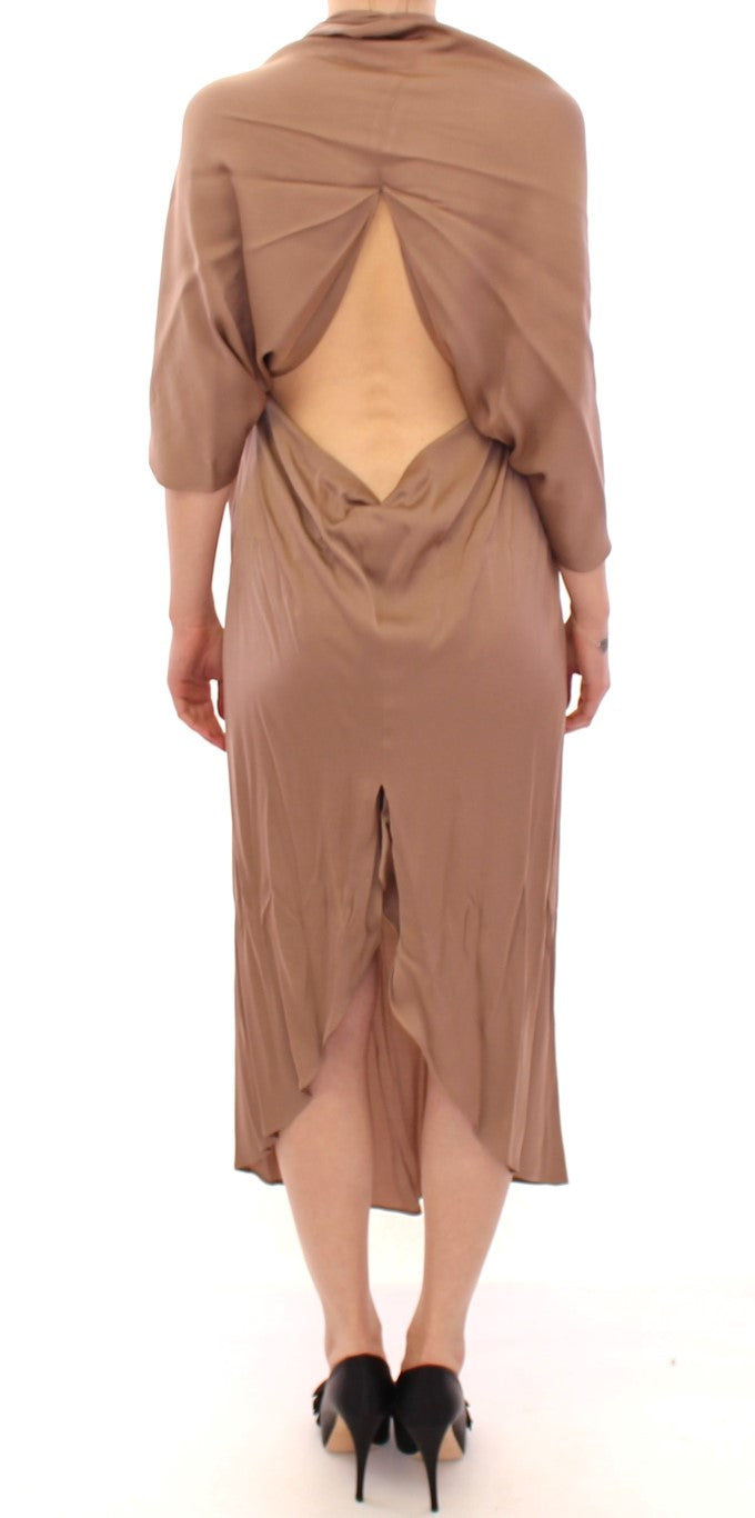 Long brown dress with asymmetrical back design