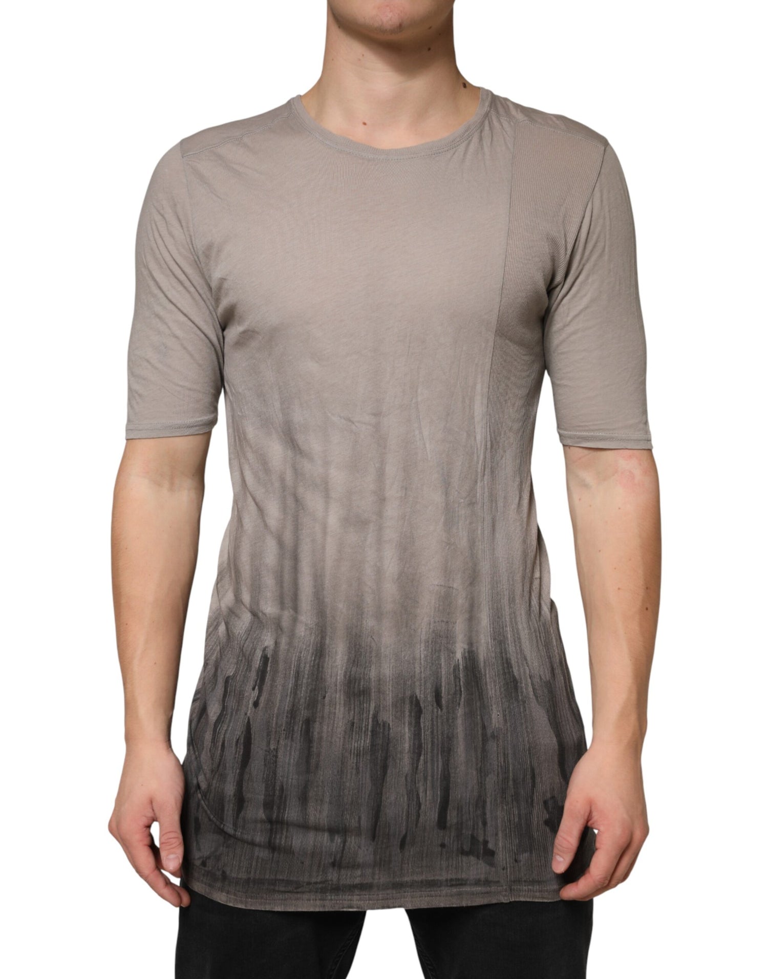 Long sleeve heather gray shirt with horizontal stripes