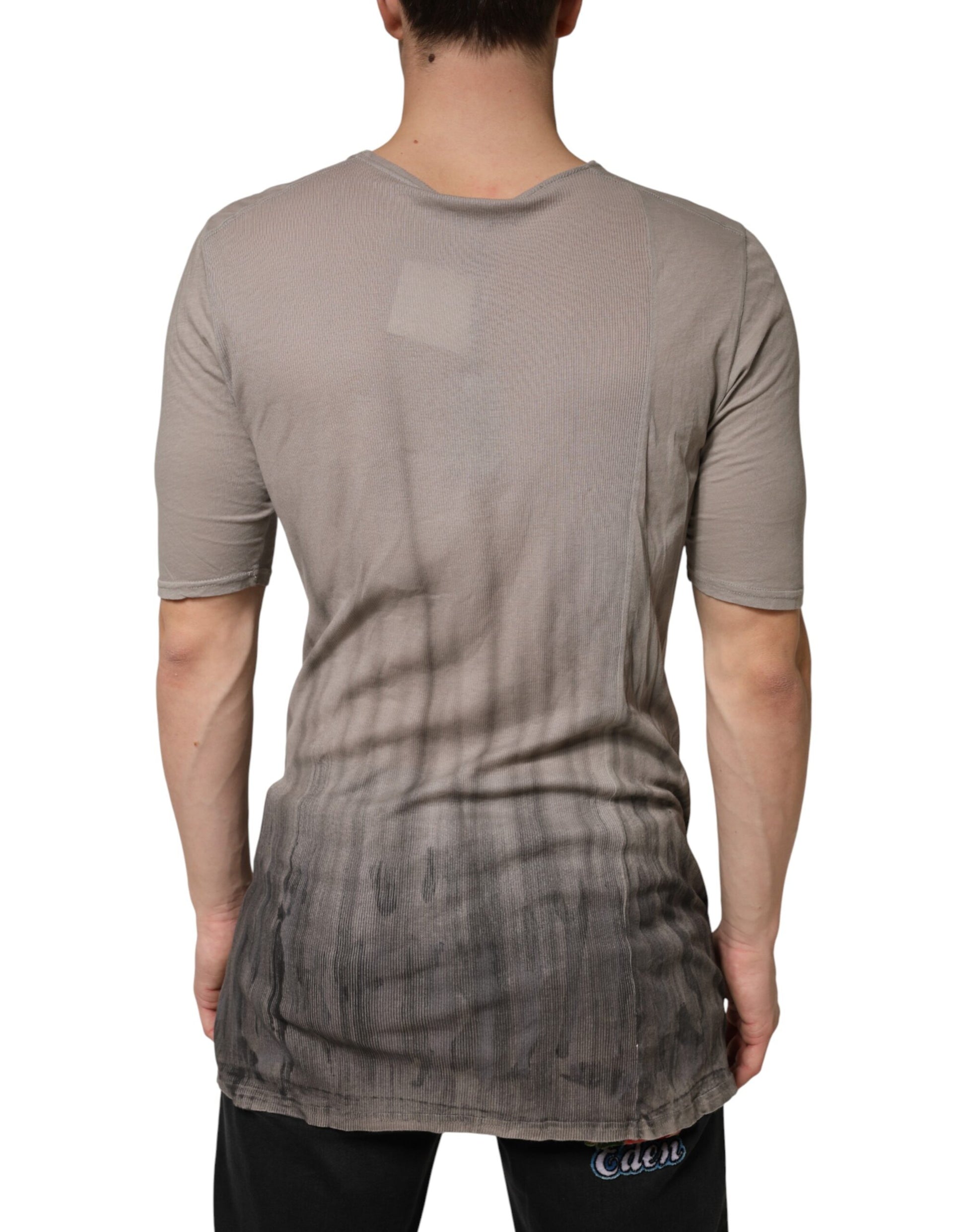 Long sleeve heather gray sweatshirt with distressed design on back