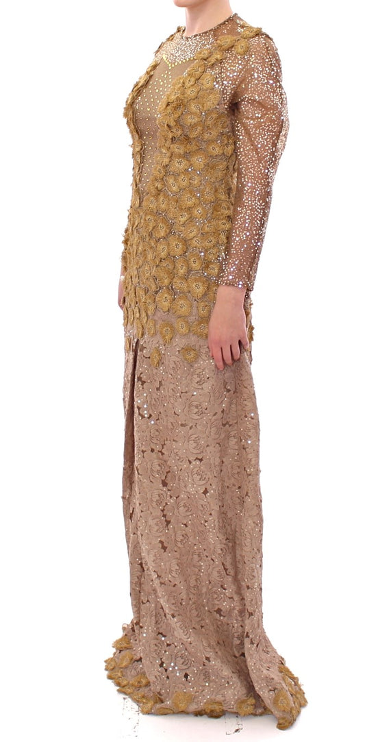 Long gold sequined evening gown