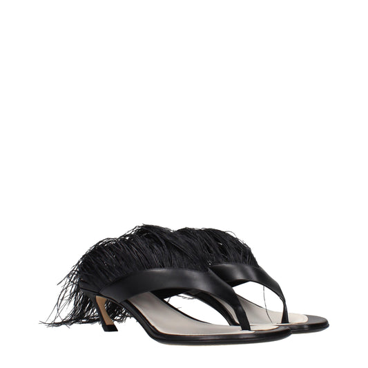 Pair of women's sandals with black straps and a feathered heel