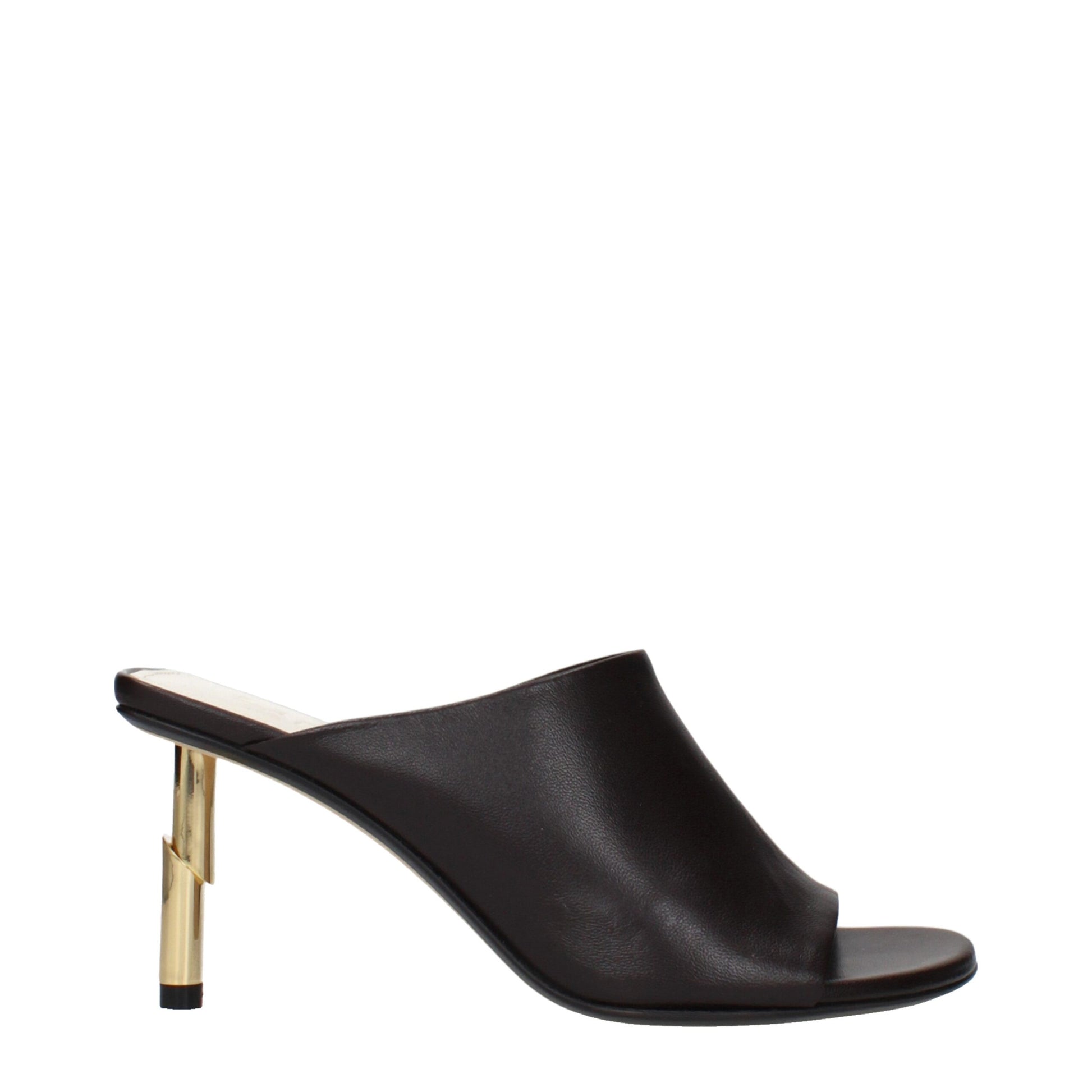 Black high heel sandal with gold accents
