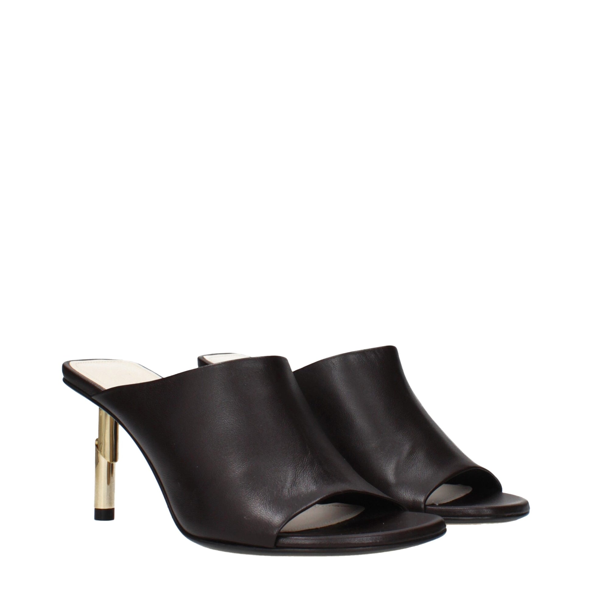Pair of black leather high heel sandals
