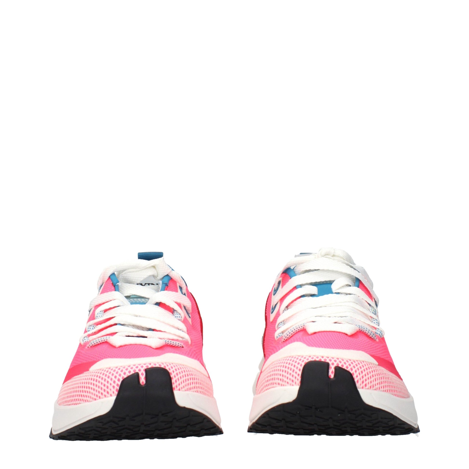 A pair of pink athletic sneakers with white laces
