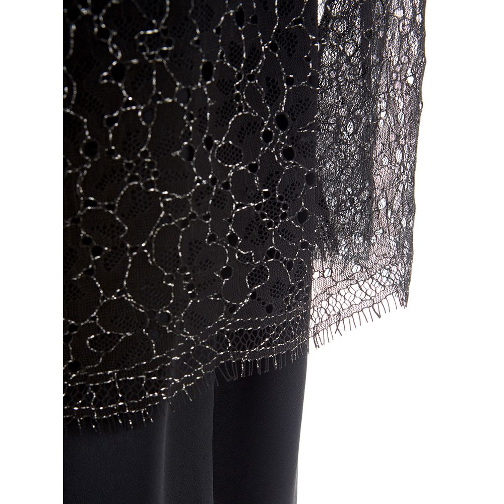 A black nylon casual dress with lace detailing