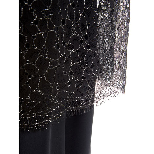 A black nylon casual dress with lace detailing