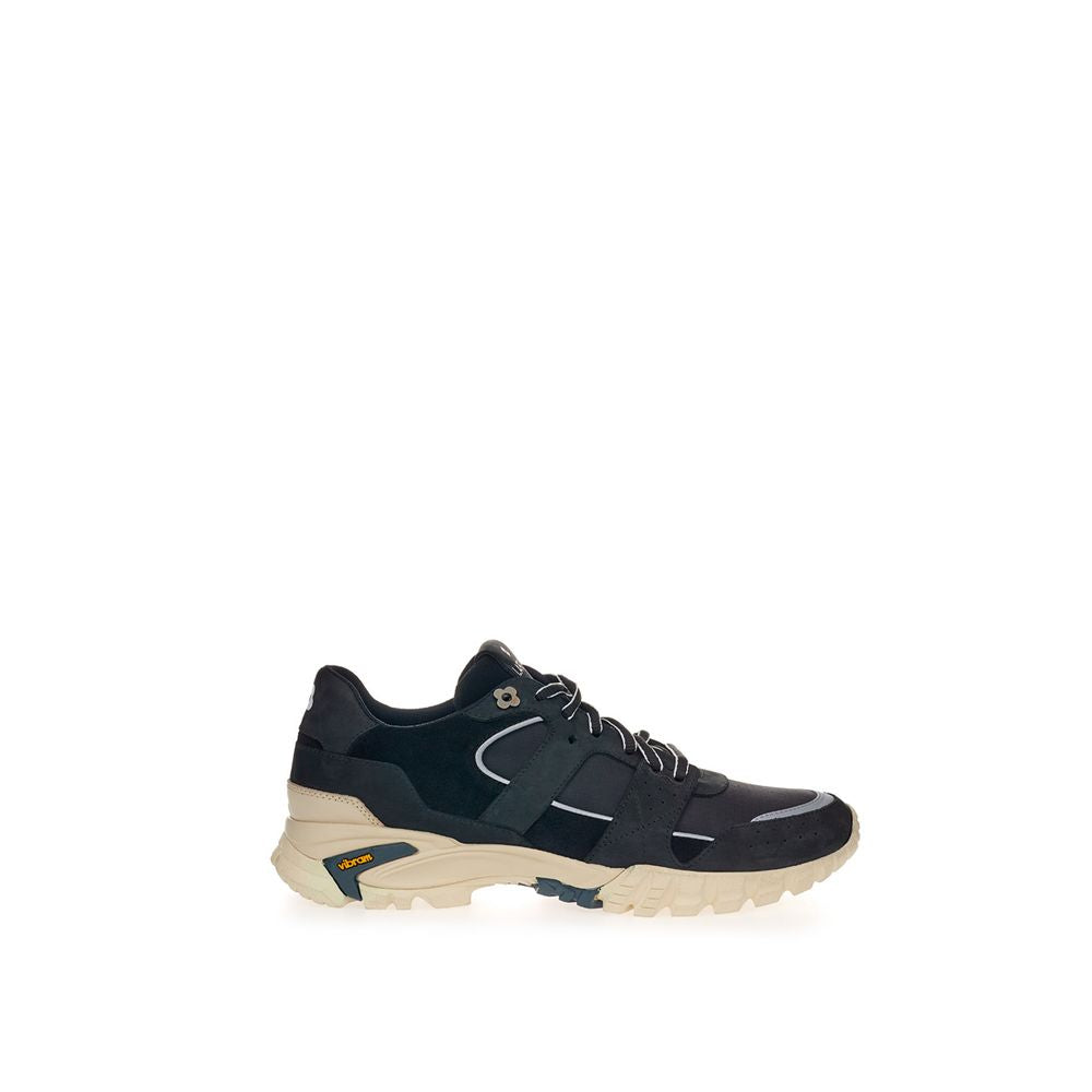 Black and white sneaker with yellow accents