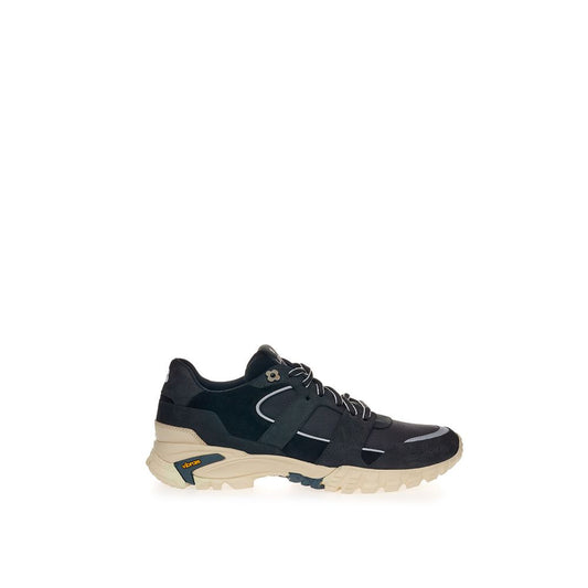Black and white sneaker with yellow accents