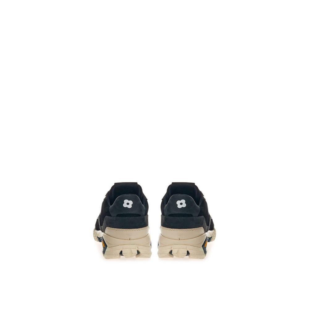 Pair of black and white sneakers with laces
