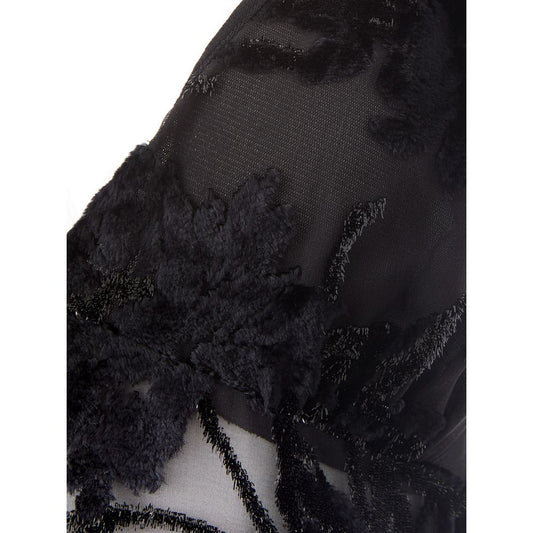 A black lace cocktail dress with a sheer overlay