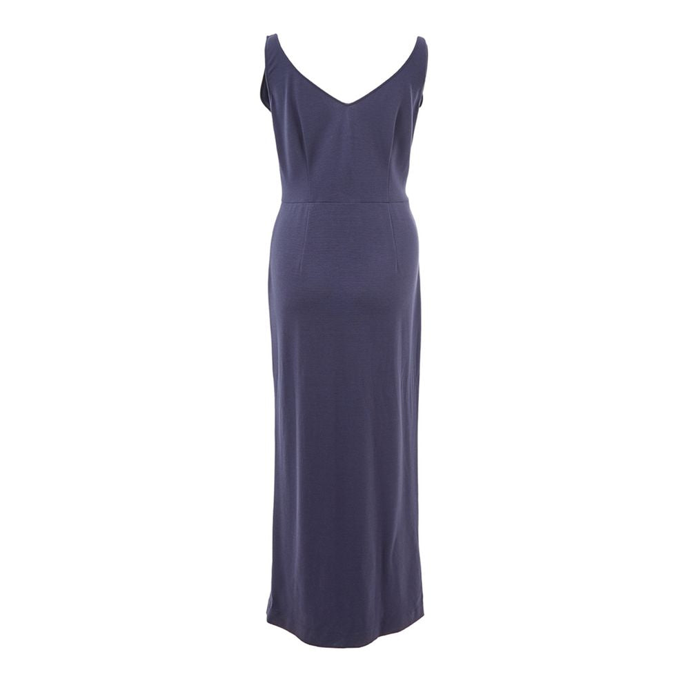 A long sleeve blue dress with a V-neckline
